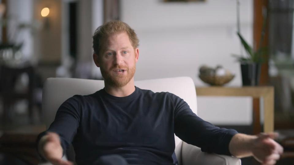 Prince Harry speaking in the Netflix docuseries, "Harry & Meghan."