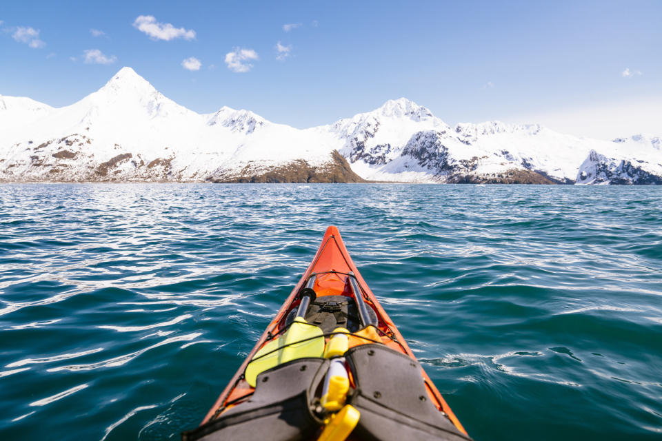 A kayaker in Kenai Fjords National Park.