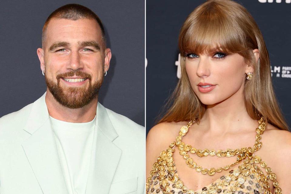 <p>JC Olivera/Getty; Amy Sussman/Getty Images</p> Travis Kelce and Taylor Swift.
