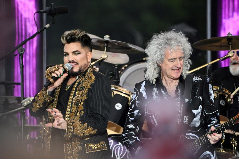 Adam Lambert and Queen’s Brian May (REUTERS)
