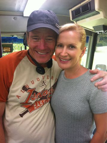 <p>SiriusXM's Office Ladies Podcast</p> Bryan Cranston and Angela Kinsey on set of 'The Office'