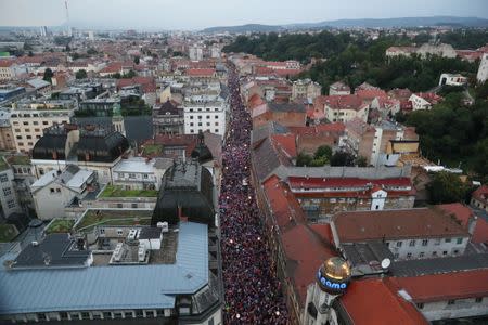 Soccer Football - World Cup - The Croatia team return from the World Cup in Russia - Zagreb, Croatia - July 16, 2018 Croatia fans REUTERS/Marko Djurica