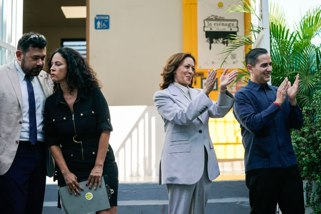 Kamala Harris Touts Federal Aid, Has Awkward Protest Moment In Visit To Puerto Rico | Photo: DREW ANGERER/AFP via Getty Images