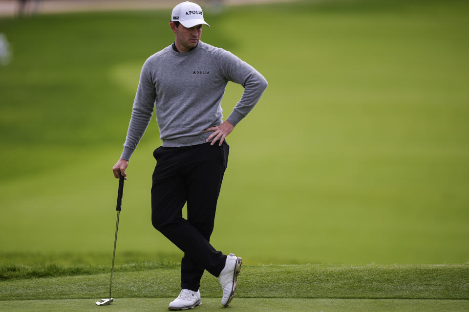 Patrick Cantlay stands on the ninth green during the final round of the Genesis Invitational golf tournament at Riviera Country Club, Sunday, Feb. 18, 2024, in the Pacific Palisades area of, Los Angeles. (AP Photo/Ryan Sun)