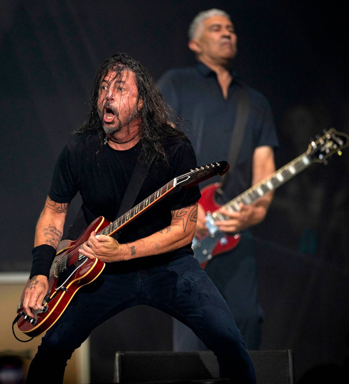 Dave Grohl and Foo Fighters in concert at Raleigh, N.C.’s Coastal Credit Union Music Park at Walnut Creek, Tuesday night, May 7, 2024. Scott Sharpe/ssharpe@newsobserver.com