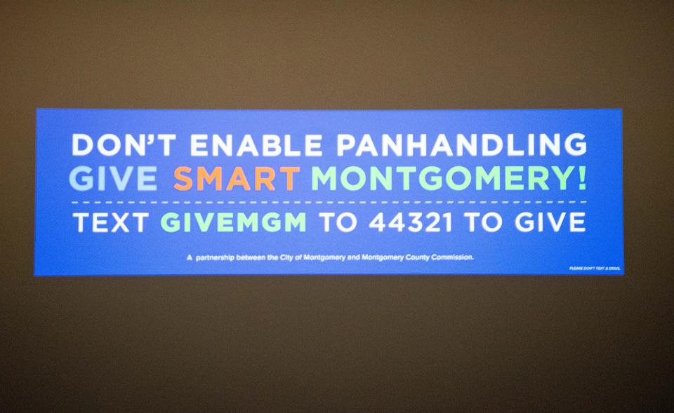 An image of a billboard is shown as the Central Alabama Community Foundation, the City of Montgomery and the Montgomery County Commission work together to promote the Give Smart Montgomery giving initiative to help address rampant panhandling in Montgomery, Ala., on Monday July 11, 2022.