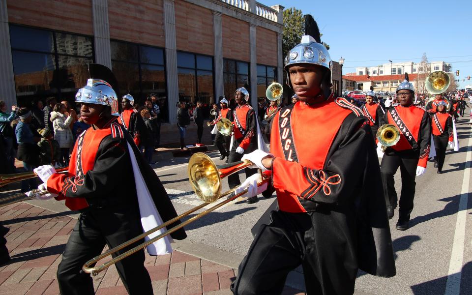 Douglass High School Marching Band at the MLK Day Parade along Walker Ave. during celebrations of Dr. Martin Luther King, Jr. holiday, Monday, January 20, 2019. [Photo by Doug Hoke/The Oklahoman]