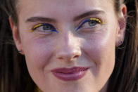 Yaroslava Mahuchikh, of Ukraine, waits to compete during the women's high jump final at the World Athletics Championships on Tuesday, July 19, 2022, in Eugene, Ore. (AP Photo/David J. Phillip)