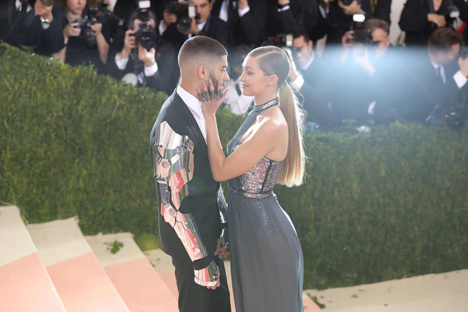 Gigi Hadid and Zayn Malik make their red carpet debut at the Met Gala in May 2016, in New York. (Photo: Neilson Barnard/Getty Images for the Huffington Post)