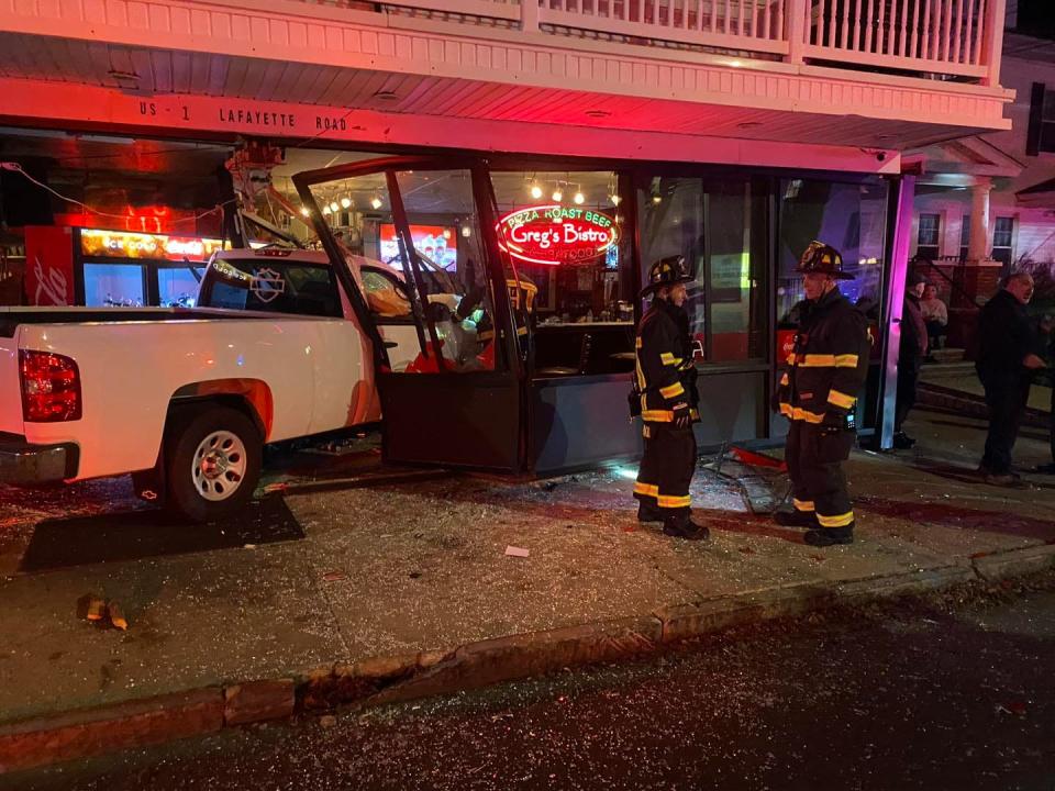 Hampton police and fire were called to Greg's Bistro at 9:12 p.m. Saturday, Nov. 19, 2022, after a pickup truck crashed into the occupied building.
