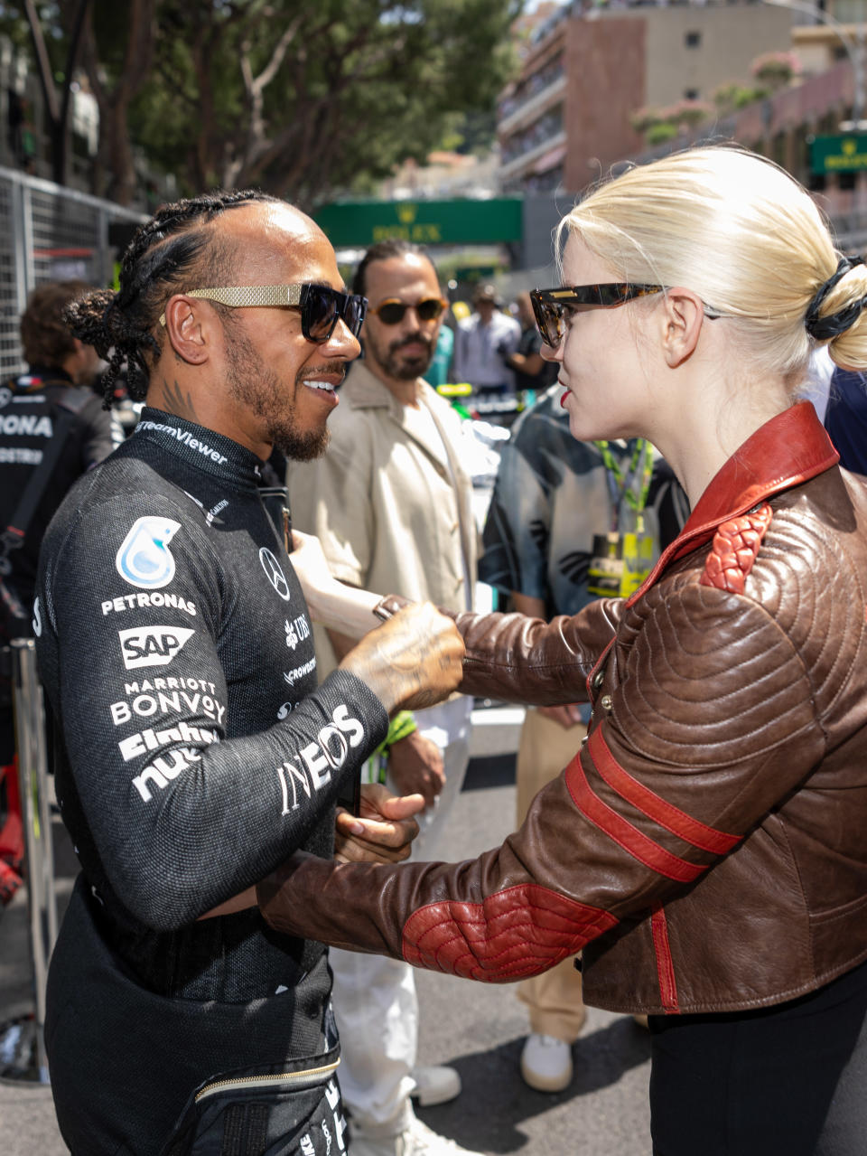 MONTE-CARLO, MONACO - MAY 26: Lewis Hamilton and Anya Taylor-Joy attends the F1 Grand Prix of Monaco at Circuit de Monaco on May 26, 2024 in Monte-Carlo, Monaco. (Photo by Arnold Jerocki/FilmMagic)