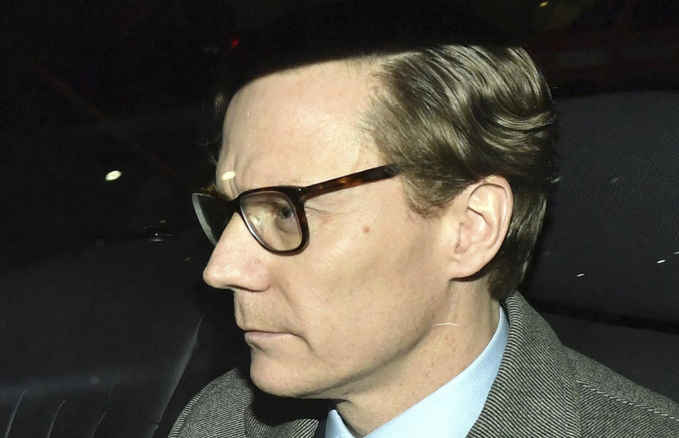 Chief Executive of Cambridge Analytica (CA) Alexander Nix, leaves the offices in central London (Dominic Lipinski/PA via AP)