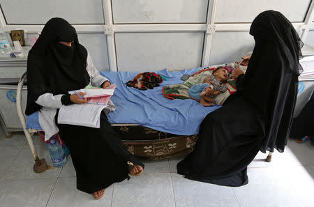Malnourished one-year-old Abdulqudous Hadi lies on a bed at the malnutrition treatment ward of al-Thawra hospital in Hodeidah, Yemen November 3, 2018. Picture taken November 3, 2018. REUTERS/Abduljabbar Zeyad