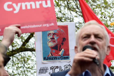 Jeremy Corbyn the leader of Britain's opposition Labour party speaks to a crowd of supporters on the common at Whitchurch, Cardiff, Wales, April 21, 2017. REUTERS/Rebecca Naden