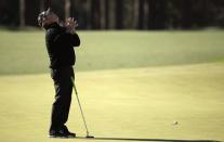 William McGirt of the U.S. reacts to missing a birdie putt on the eighth green in second round play during the 2017 Masters golf tournament at Augusta National Golf Club in Augusta, Georgia, U.S., April 7, 2017. REUTERS/Brian Snyder