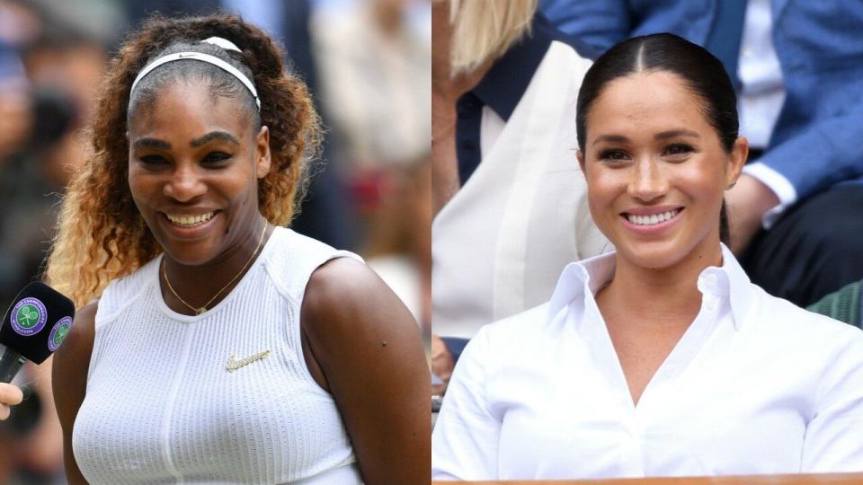 The Duchess of Sussex, along with Kate and Pippa Middleton, cheered on the tennis star on Saturday.