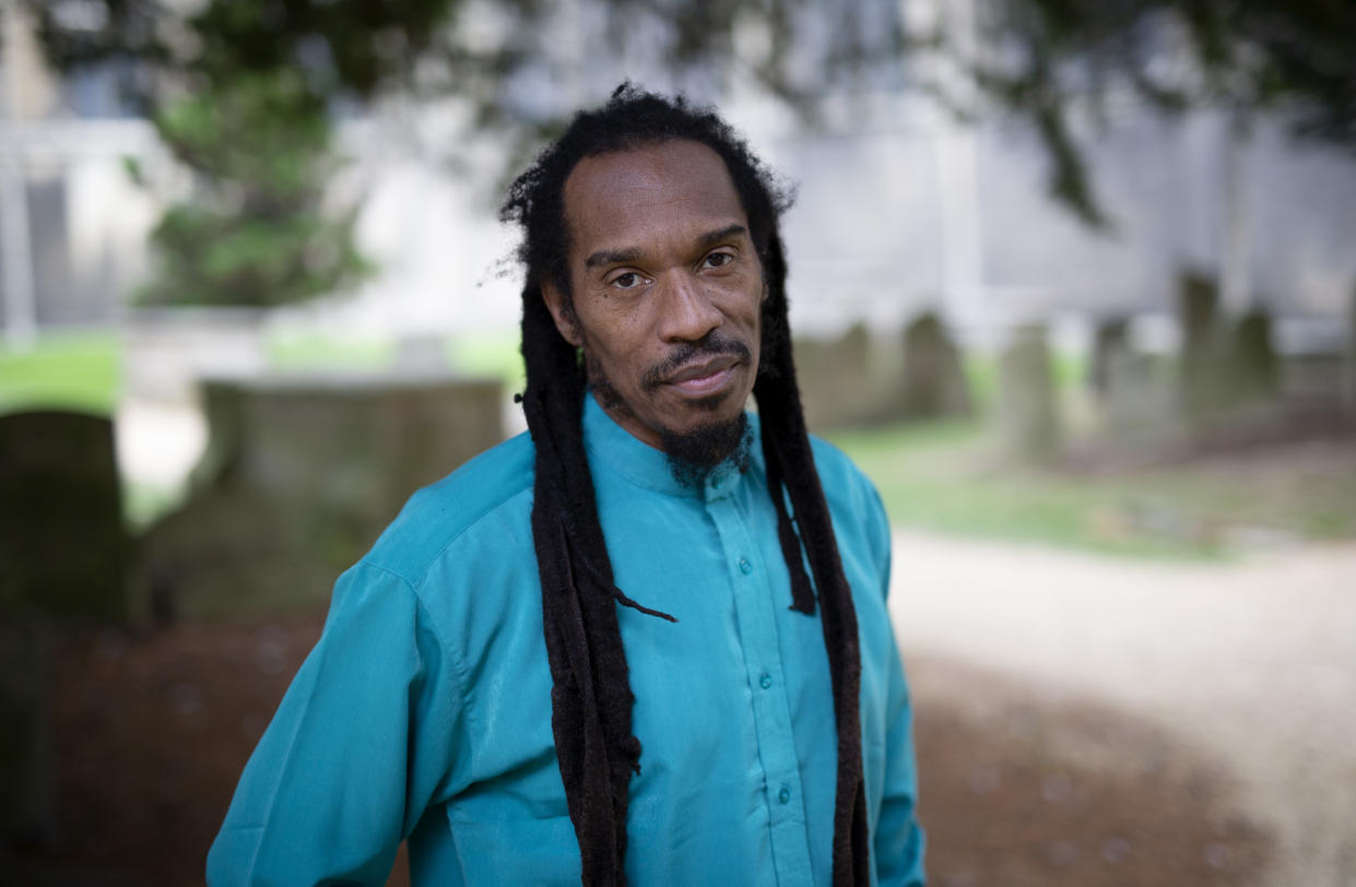 Benjamin Zephaniah the British writer and dub poet poses for a portrait in the grounds of Peterborough Cathedral on September 13th 2021 in Cambridgeshire (Photo by Tom Jenkins/Getty Images)