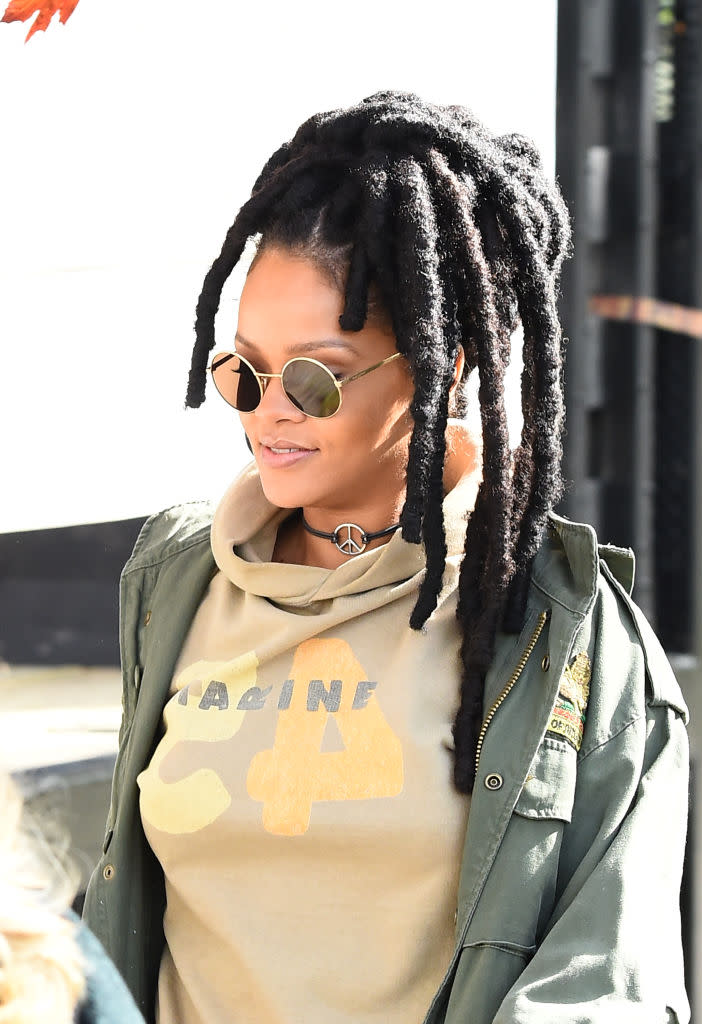 Rihanna rocks faux locs. (Photo: Getty)