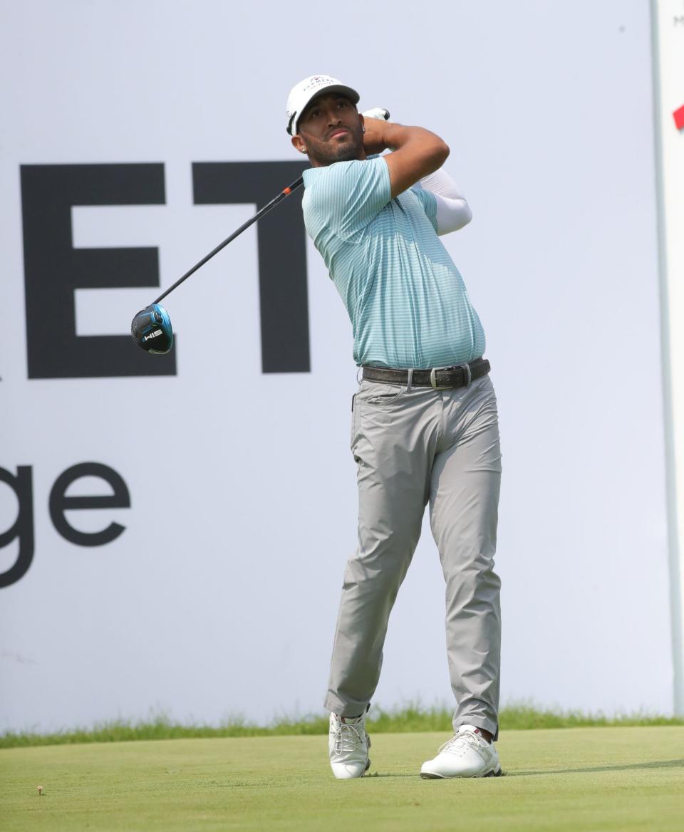 Willie Mack III tees off at No. 18 during the third round of the Rocket Mortgage Classic at the Detroit Golf Club Saturday, July 3, 2021.