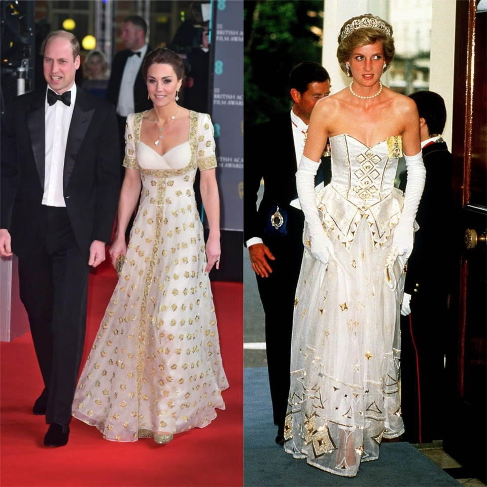 Kate Middleton in 2020 and Princess Diana in 1986