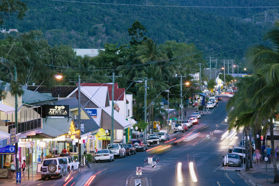 Traffic on Shute Harbour Road in the evening at Queensland's Airlie Beach.