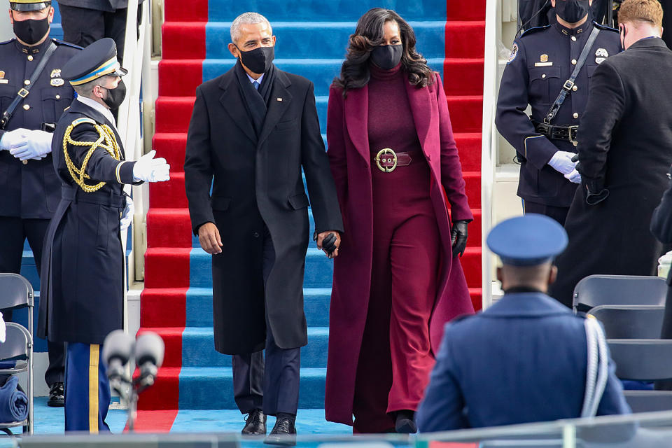 <p>Former President Barack Obama and Michelle Obama arrive at the inauguration on Wednesday. </p>