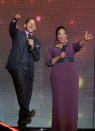 Will Smith (L) and Oprah Winfrey attend Surprise Oprah! A Farewell Spectacular at the United Center on May 17, 2011 in Chicago, Illinois.