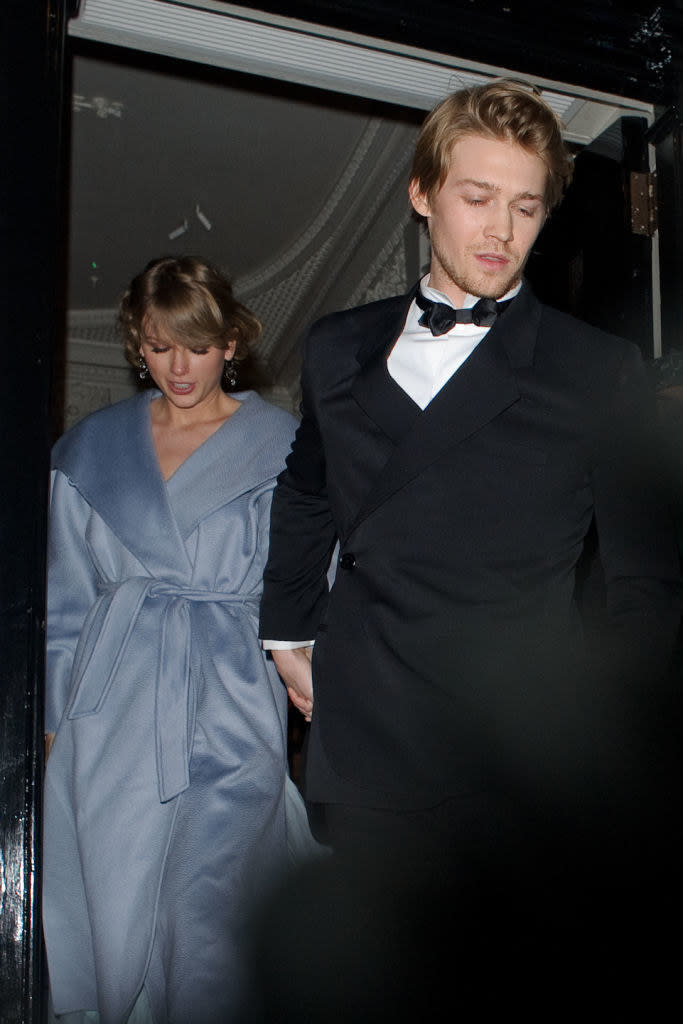 Taylor Swift and Joe Alwyn seen attending the Vogue BAFTA party at Annabel's Club