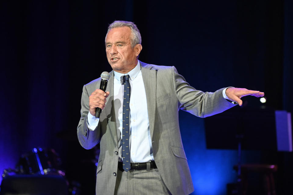 Independent presidential candidate Robert F. Kennedy Jr. speaks to supporters during a campaign event, Sunday, April 21, 2024, in Royal Oak, Mich. (AP Photo/Jose Juarez)