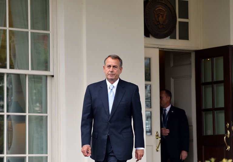 US Speaker of the House John Boehner arrives to speak to reporters following a meeting with President Barack Obama on March 1, 2013 in Washington