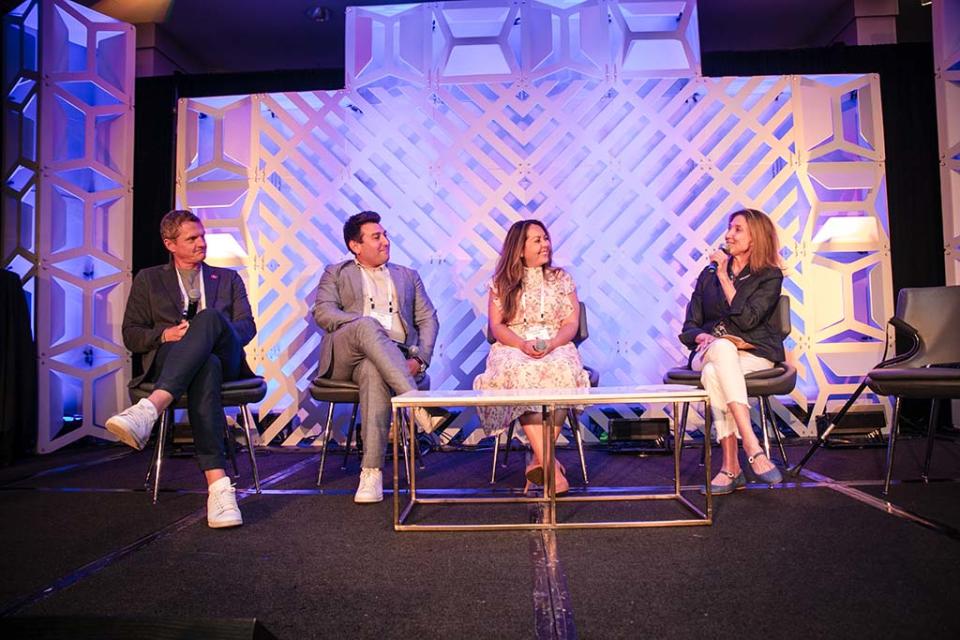 “The Math Behind the Science” panelists (from l.): Brady Huston, Google; Samuel Harowitz, Tubi; Tania Missad, Warner Bros. Discovery; and moderator Amy Jo Smith of DEG: The Digital Entertainment Group.