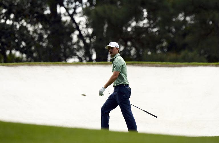 Jordan Spieth of the US walks out of a bunker during the final round of the 78th Masters Golf Tournament, at Augusta National Golf Club in Georgia, on April 13, 2014