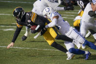 Indianapolis Colts strong safety Khari Willis (37) sacks Pittsburgh Steelers quarterback Ben Roethlisberger (7) during the first half of an NFL football game, Sunday, Dec. 27, 2020, in Pittsburgh. (AP Photo/Gene J. Puskar)