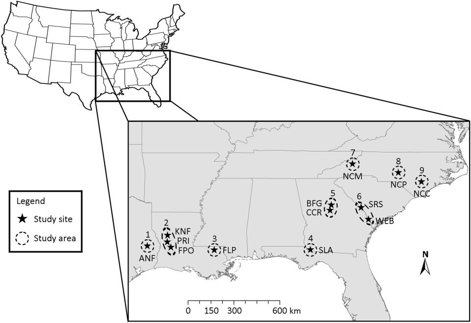 The study collected data from 13 sites in five Southern states, including three sites in North Carolina.