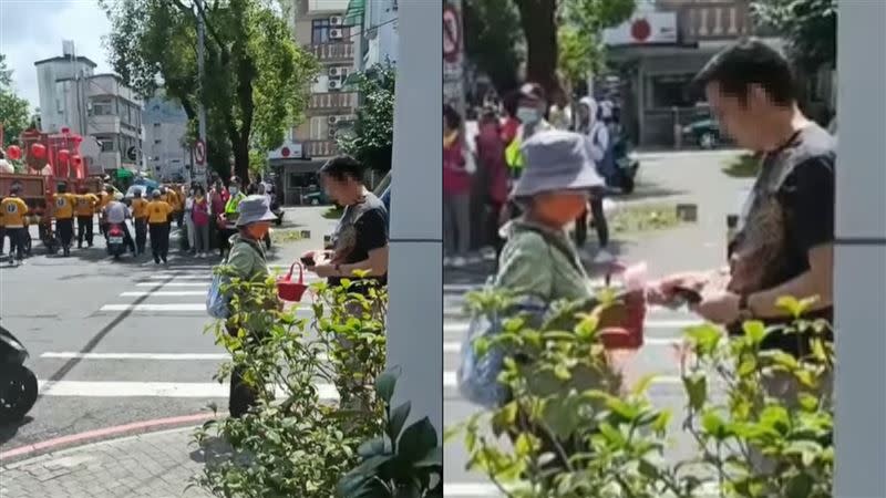 有一個中年婦女沿路分發平安糖，卻向路人收錢。（圖／翻攝自臉書社團「宜蘭知識+」）