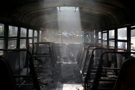 A burned bus is seen during a protest against Nicaragua's President Daniel Ortega's government in Tipitapa, Nicaragua June 14, 2018.REUTERS/Oswaldo Rivas