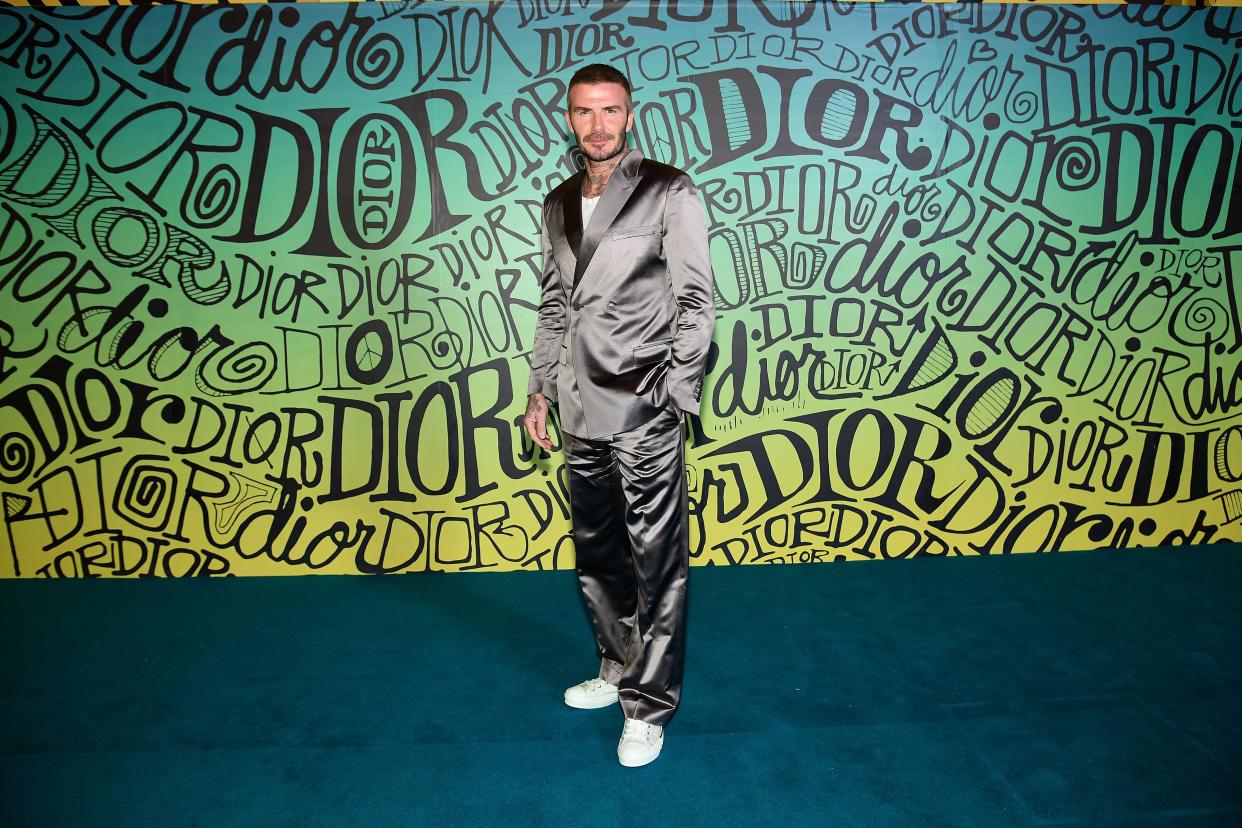 David Beckham stuns in a silver-black two-piece suit, and he looks amazing