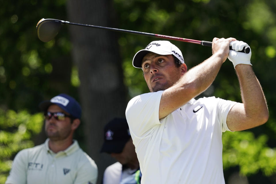 FILE - Francesco Molinari, of Italy, hits on the 12th hole during a practice round for the U.S. Open golf tournament at The Country Club, on June 15, 2022, in Brookline, Mass. This year’s Ryder Cup is set to mark a break from the past for European golf and this week might provide a hint as to who is part of the future. The Hero Cup match-play event takes place in Abu Dhabi from Friday Jan. 13, to Sunday Jan. 15, 2023. (AP Photo/Charlie Riedel, File)