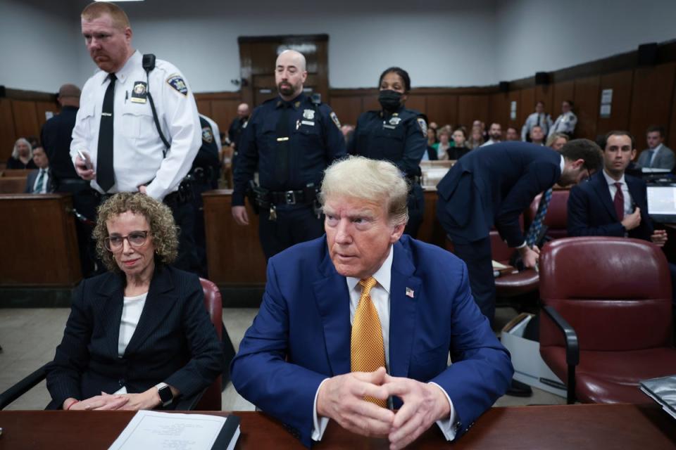 Donald Trump appears in court on 7 May at his hush money trial in New York (2024 Getty Images)