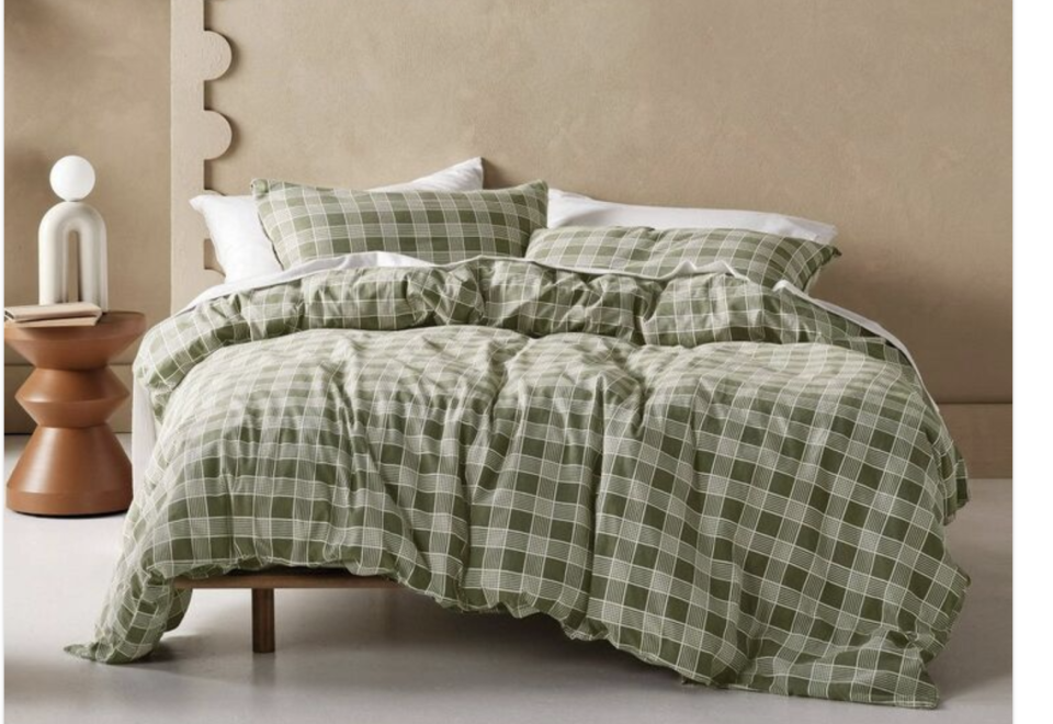 Linen House Barnett Printed Flannelette Quilt Cover Set in a modern, minimalist bedroom