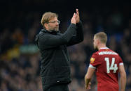 <p>iverpool manager Juergen Klopp applauds fans after the match </p>