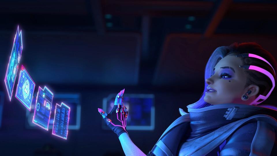 Sombra is shown looking through her database.