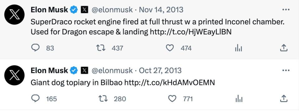 Screenshot of Elon Musk's X posts from before 2014