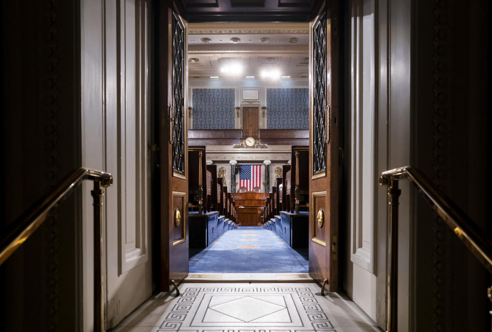 FILE - In this Feb. 3, 2020, file photo, the chamber of the House of Representatives is seen at the Capitol in Washington. Ahead of President Joe Biden’s joint address to Congress, lawmakers are intensifying the push make sure key priorities are included. (AP Photo/J. Scott Applewhite, File)