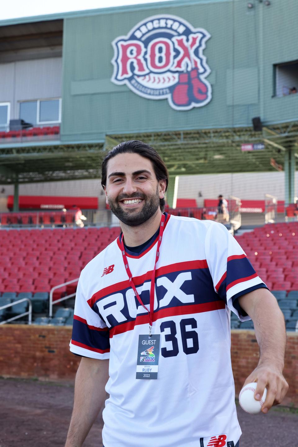 Former Brockton Rox assistant coach Bryan Ruby returns to Campanelli Stadium to throw out the first pitch and sing the national anthem on Tuesday, June 21, 2022. Ruby is a trailblazing professional baseball player and country music artist based in Nashville, Tennessee and in September 2021 he became the the only active professional baseball player to come out as gay.