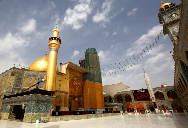 A view of an empty Imam Ali Mosque, as Friday prayers were suspended following the spread of the coronavirus disease (COVID-19), in the holy city of Najaf