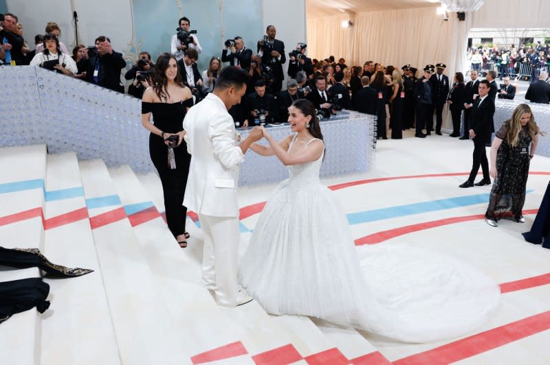 Alia Bhatt (R) and Prabal Gurung attend the Costume Institute Benefit at the Metropolitan Museum of Art in May. File Photo by John Angelillo/UPI