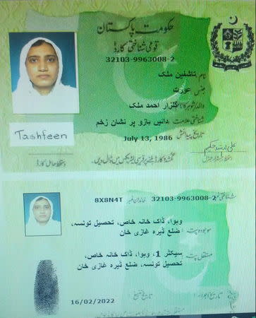 The Pakistan identification card of Tashfeen Malik is shown in this undated handout picture from a government official and obtained by Reuters on December 5, 2015. REUTERS/Handout via Reuters