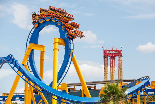 <p>Xinhua/Shutterstock</p> A roller coaster at Six Flags Fiesta Texas in San Antonio, Texas