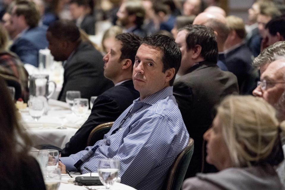 Rep. Devin Nunes, R-Calif., attends a speech by President Trump at the 2018 House and Senate Republican Member Conference in White Sulphur Springs, W.Va. (AP Photo/Andrew Harnik)